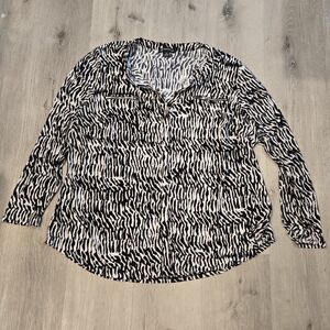 INC International Concepts Black White Zebra Print Long Sleeve Blouse Sz 3X